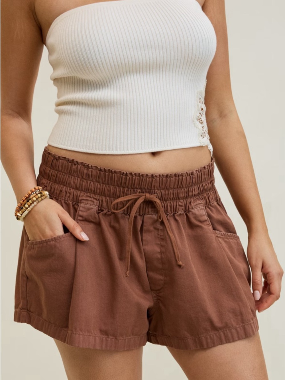 Aerie drawstring cotton shorts brown size large
